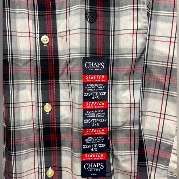 NWT Chaps Plaid Button Down Boys XXS 4-5, Red, White Black Christmas - Picture 3 of 8